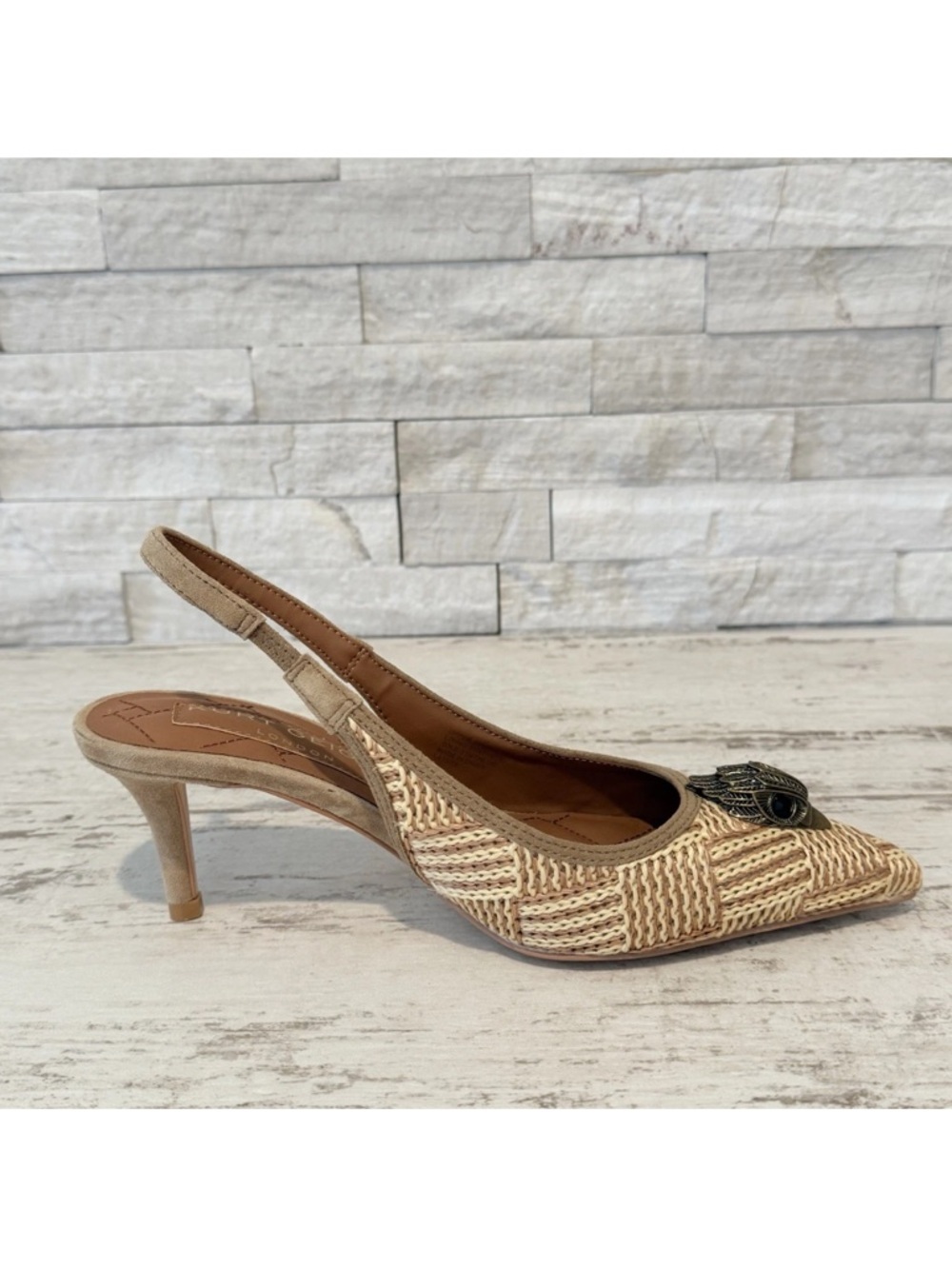 Kurt Geiger London Belgravia Slingback Raffia Woven Heels Beige Combo Size 36 EU - Picture 7 of 15